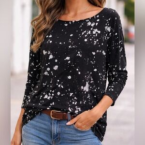 New FATE Boutique Splashed Design Black and Silver Elevated Sweatshirt NWT